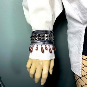 One of a kind,Upcycled silk Mens tie sexy wrist cuff,with Stud and Bead trim